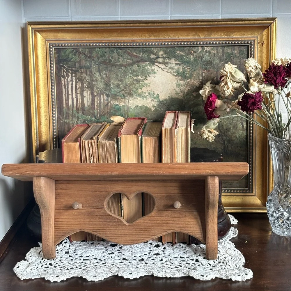 Rustic Heart Cutout Wooden Wall Shelf - Natural Wood